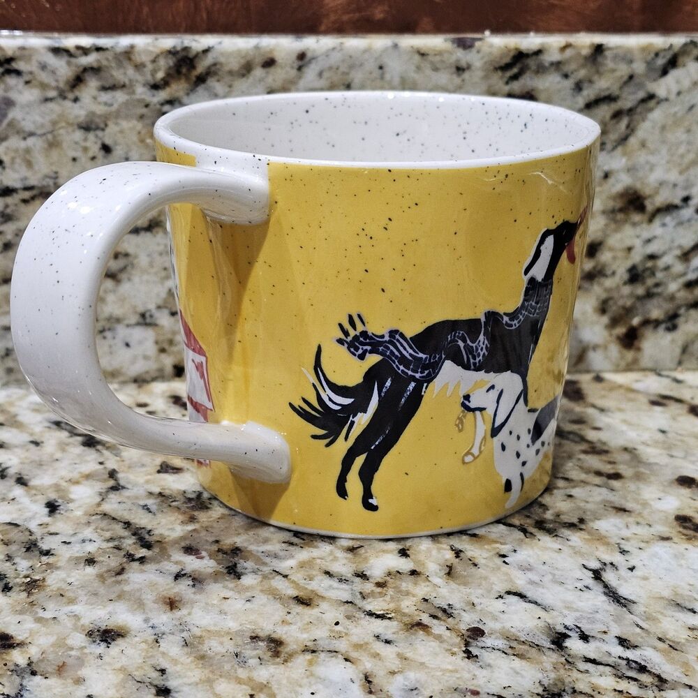 Anthropologie Yellow Pet Shop Dogs Coffee Tea Mug Cup Stoneware